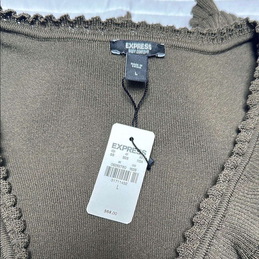 Express Olive Ruffle V-Neck Top - Picture 2 of 5